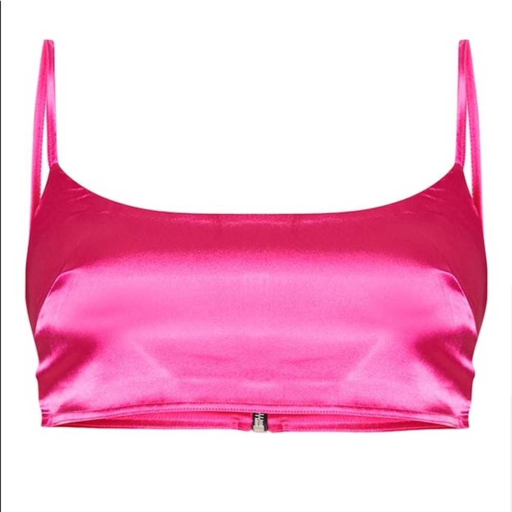Pink satin like scoop neck crop top